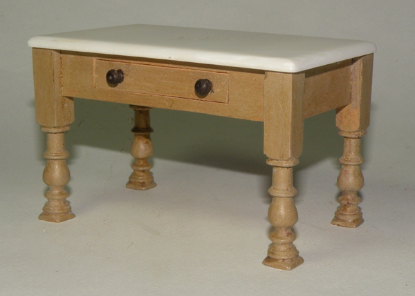 Miniature Traditional Short Table with Drawer & Marble Top - Click photo to order